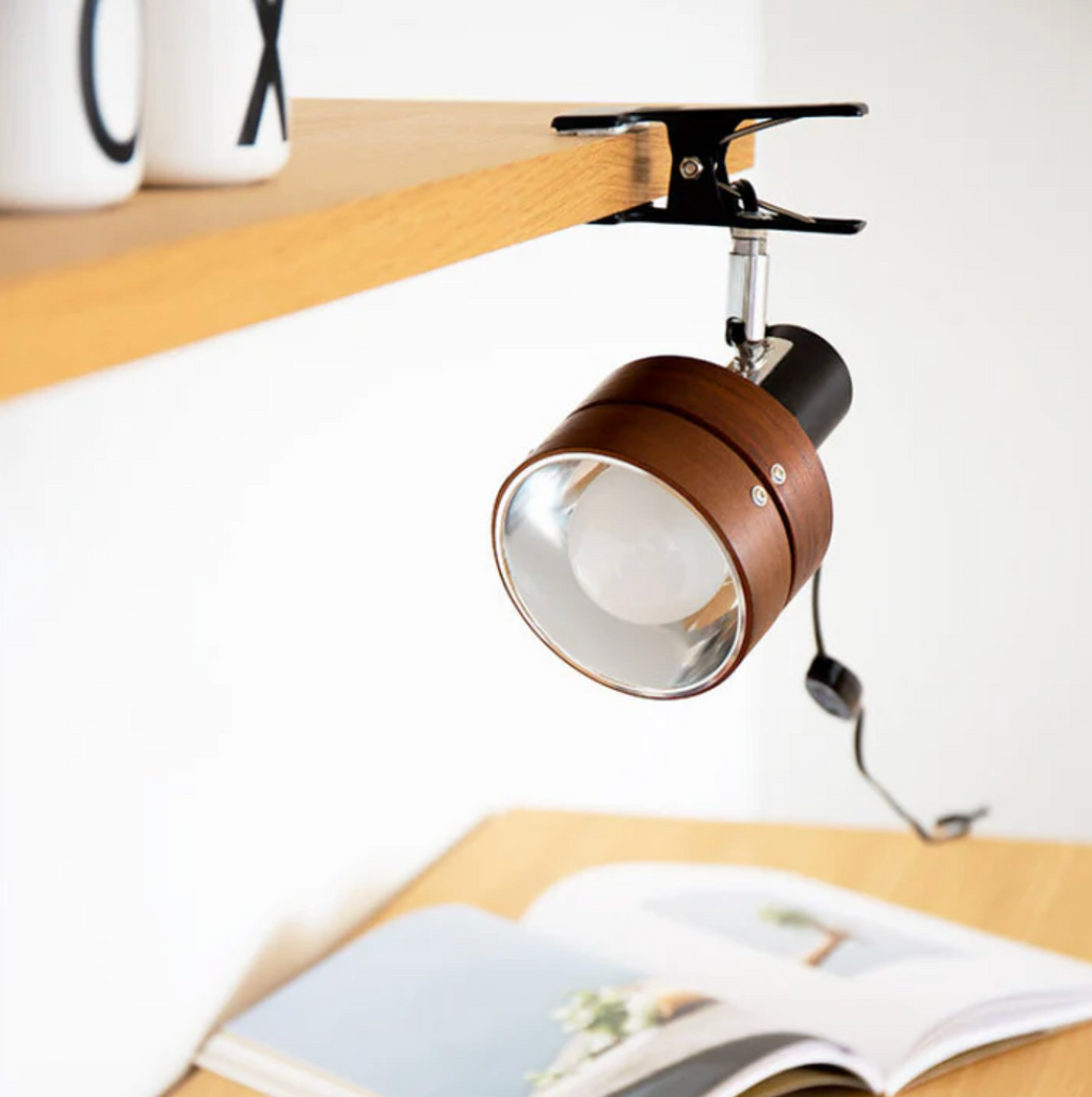 Lampada Clip Regolabile Retro in Legno e Metallo per Scrivania