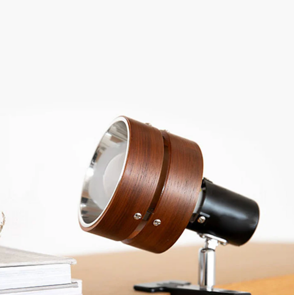 Lampada Clip Regolabile Retro in Legno e Metallo per Scrivania
