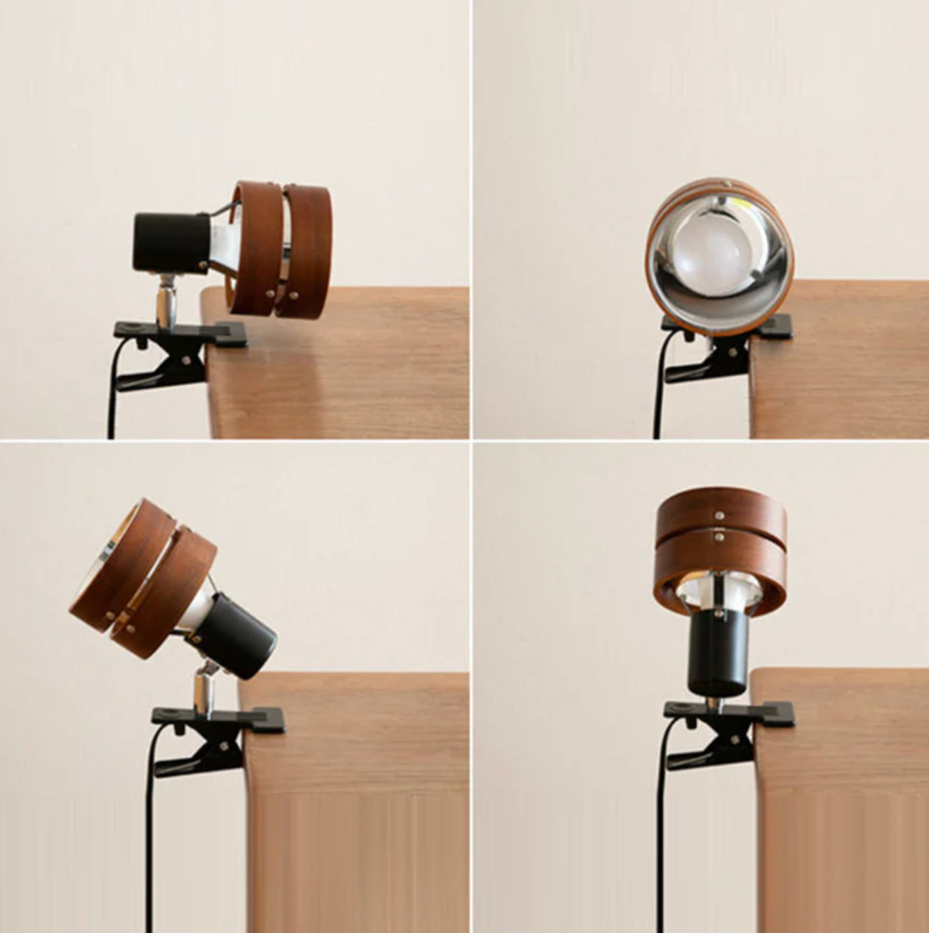 Lampada Clip Regolabile Retro in Legno e Metallo per Scrivania