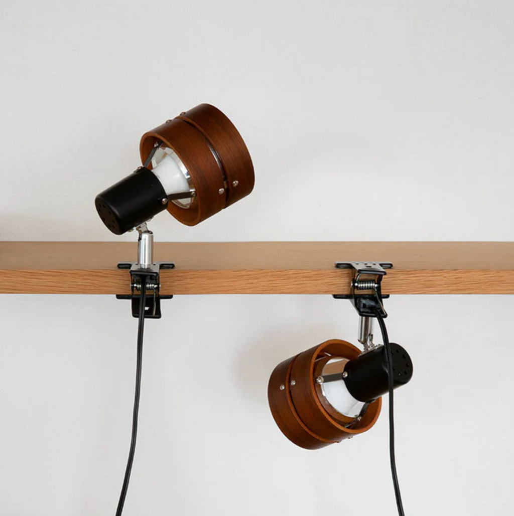 Lampada Clip Regolabile Retro in Legno e Metallo per Scrivania