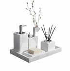 Set da Bagno in Marmo Bianco – Dispenser per Sapone, Porta Sapone, Spazzola per WC & Vassoio | Eleganti Accessori da Bagno