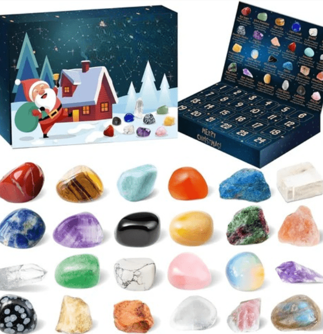 Calendario dell'Avvento con Pietre Preziose – 24 Veri Cristalli per Bambini