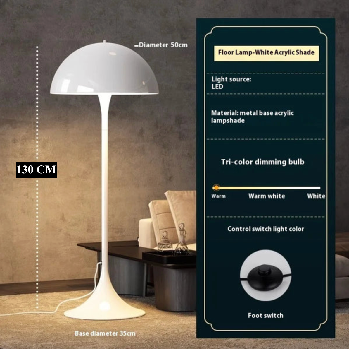 Lampada da terra a LED a forma di fungo scandinava