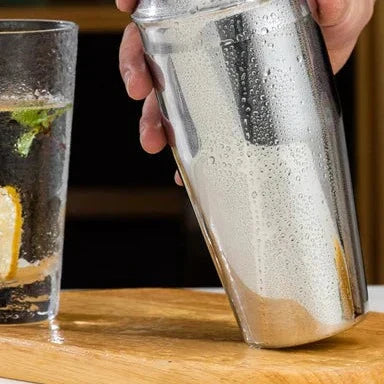 Set di Shaker per Cocktail in Acciaio Inossidabile con Supporto in Bambù