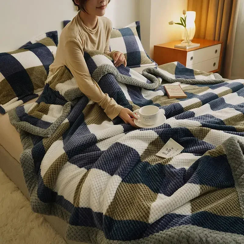 Coperta a Righe – Plaid Morbido per Divano e Letto con Motivo a Quadri Classico
