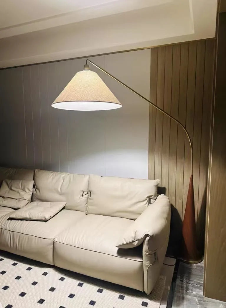 LumiArc – Lampada da terra in legno di lusso con paralume in tessuto
