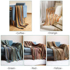 Coperta Boho a Quadri con Frange – Morbida Coperta con Motivo Geometrico in Colori Caldi