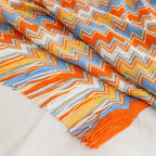 Coperta Boho a Quadri con Frange – Morbida Coperta con Motivo Geometrico in Colori Caldi