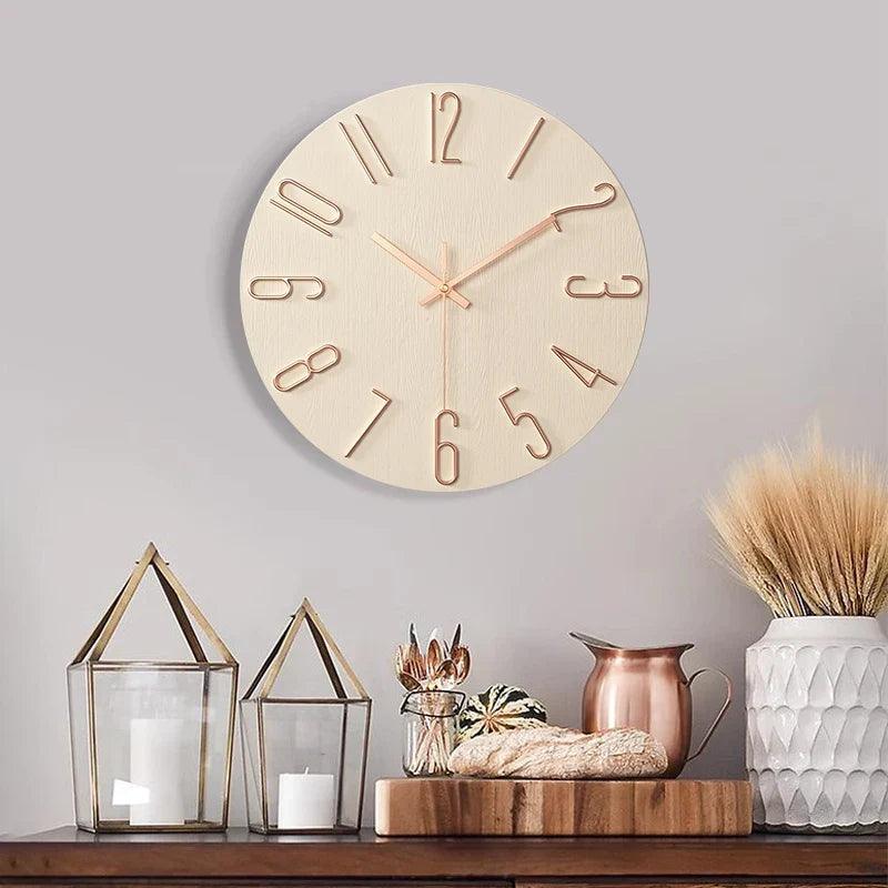 NordicTime - Orologio da parete in legno senza cornice per un arredamento silenzioso e moderno