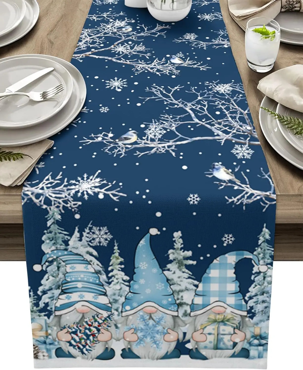 Tovagliolo di Natale con Gnomi di Neve – Decorazione Natalizia in Lino di Lusso