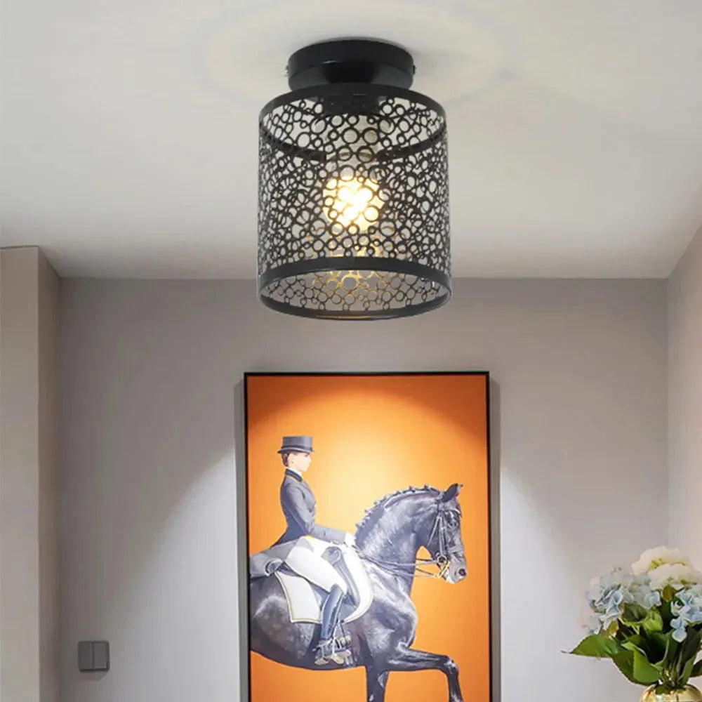 VintageIron Lamp - Lampada da soffitto in metallo retro con gabbia