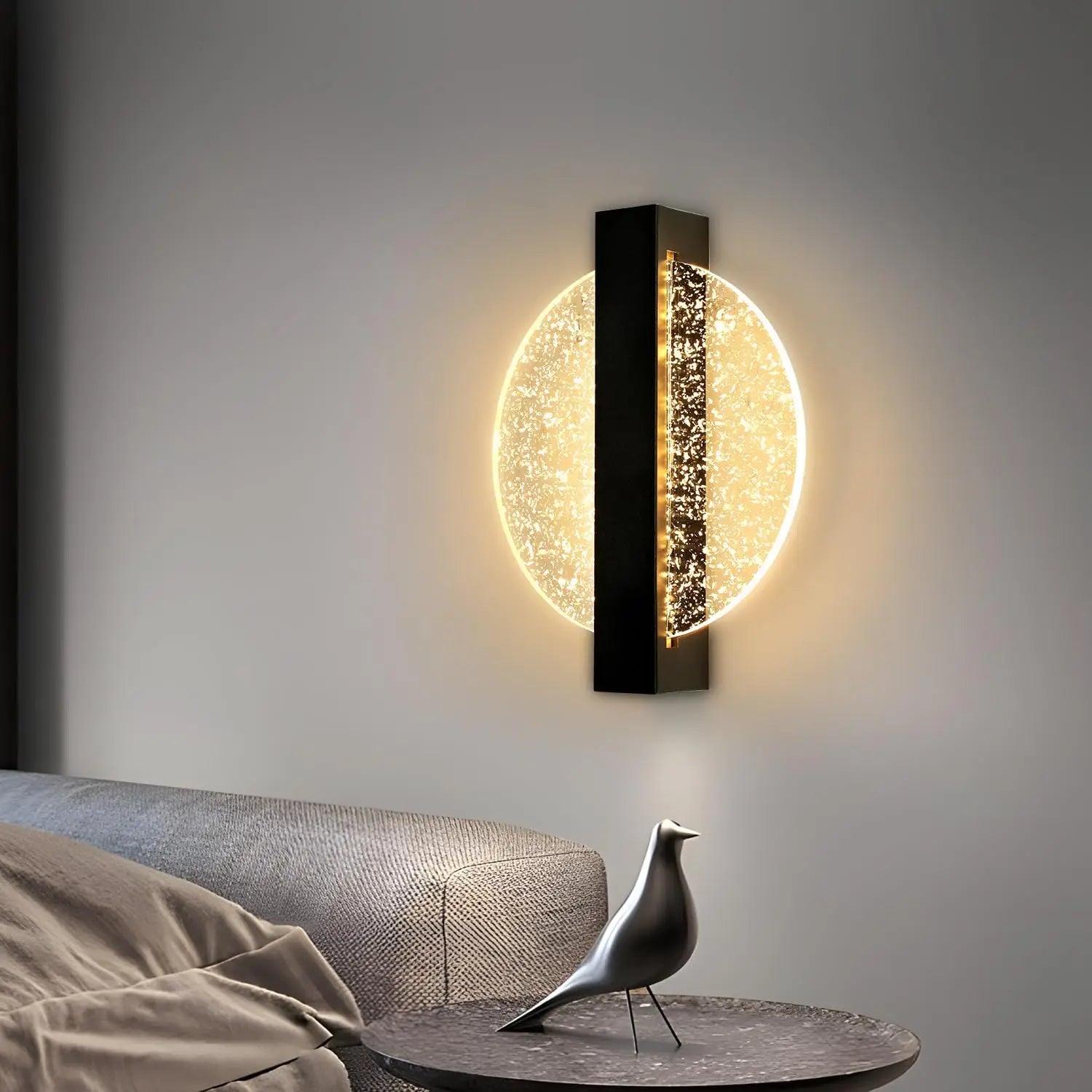 LumaLeaf Pannello Rotondo da Parete – Lampada da Parete LED Moderna con Foglia Argento e Luce Calda (3500K)
