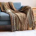 Coperta Boho a Quadri con Frange – Morbida Coperta con Motivo Geometrico in Colori Caldi