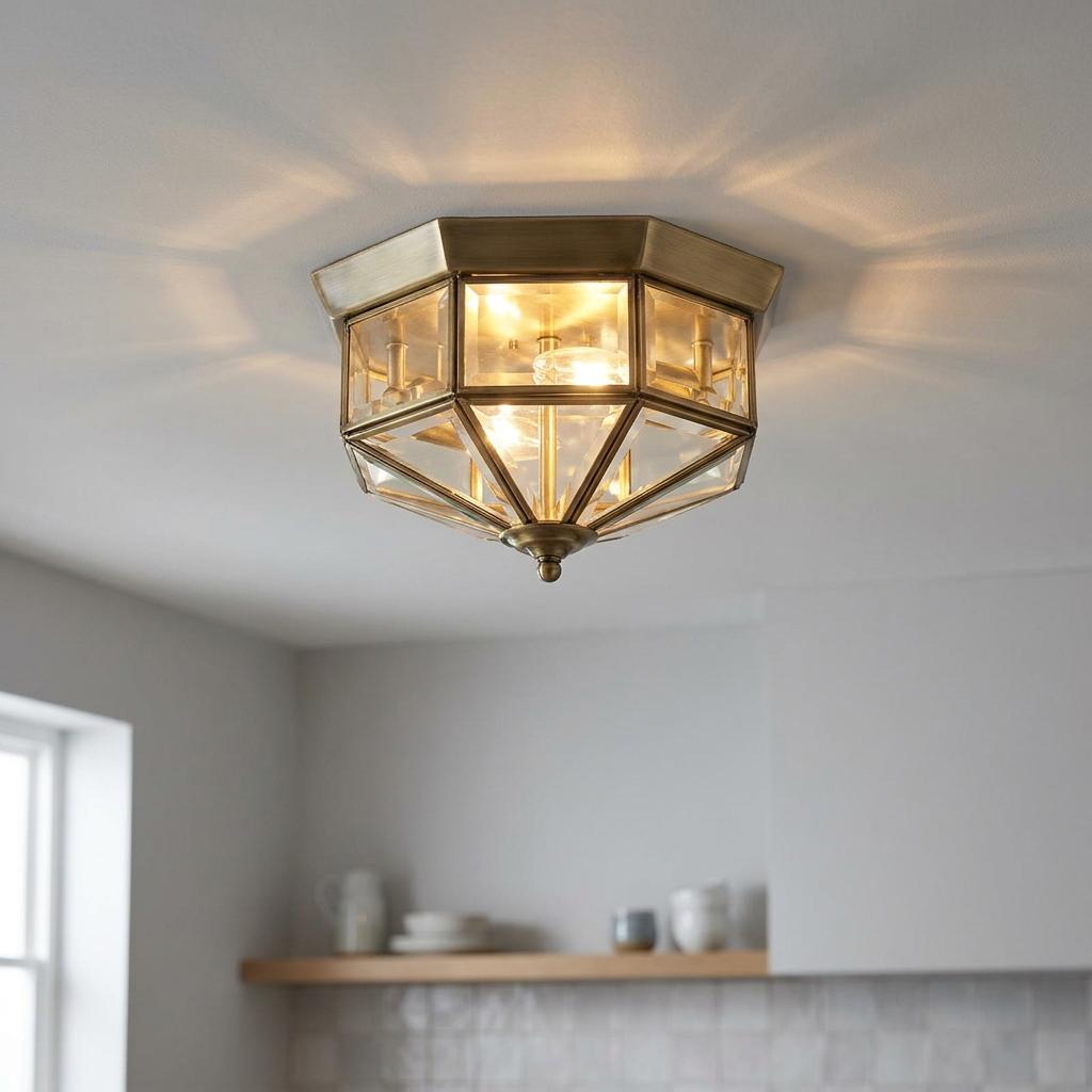 Lampada da soffitto a incasso in ottone e vetro trasparente Searchlight