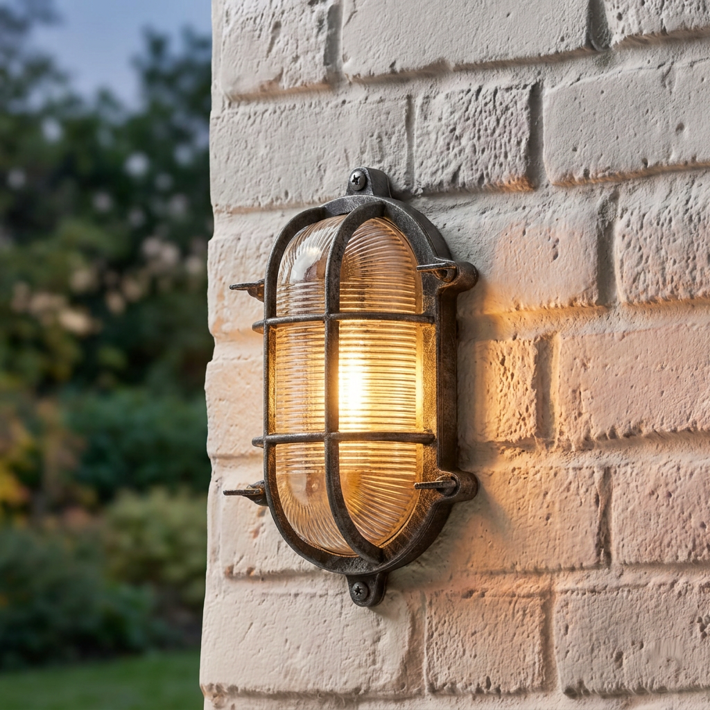 Applique da Esterno/Ceiling Light Oval Nera e Argento Searchlight