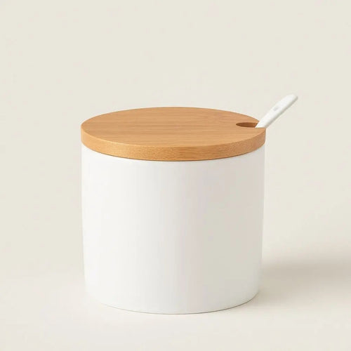 Barattolo in Ceramica Evel con Coperchio in Bambù e Cucchiaio