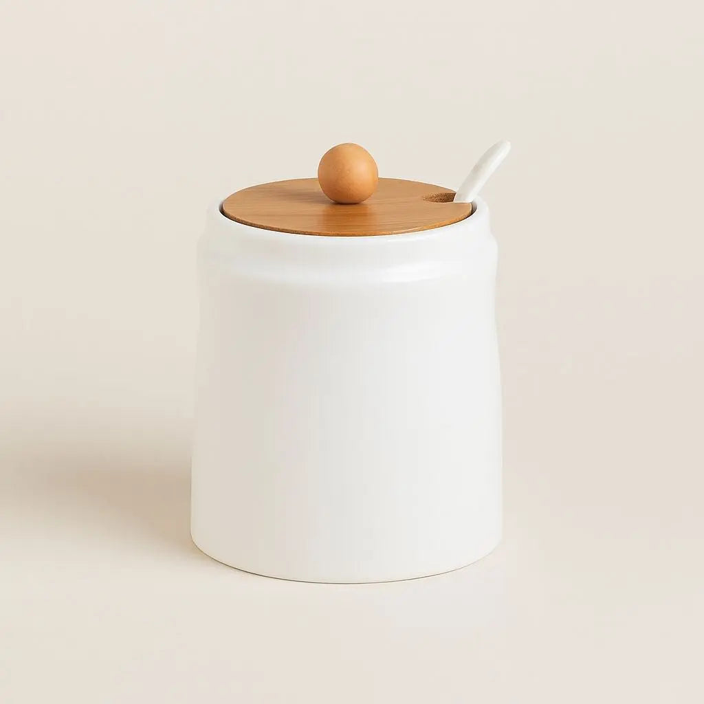 Barattolo in Ceramica Evel con Coperchio in Bambù e Cucchiaio