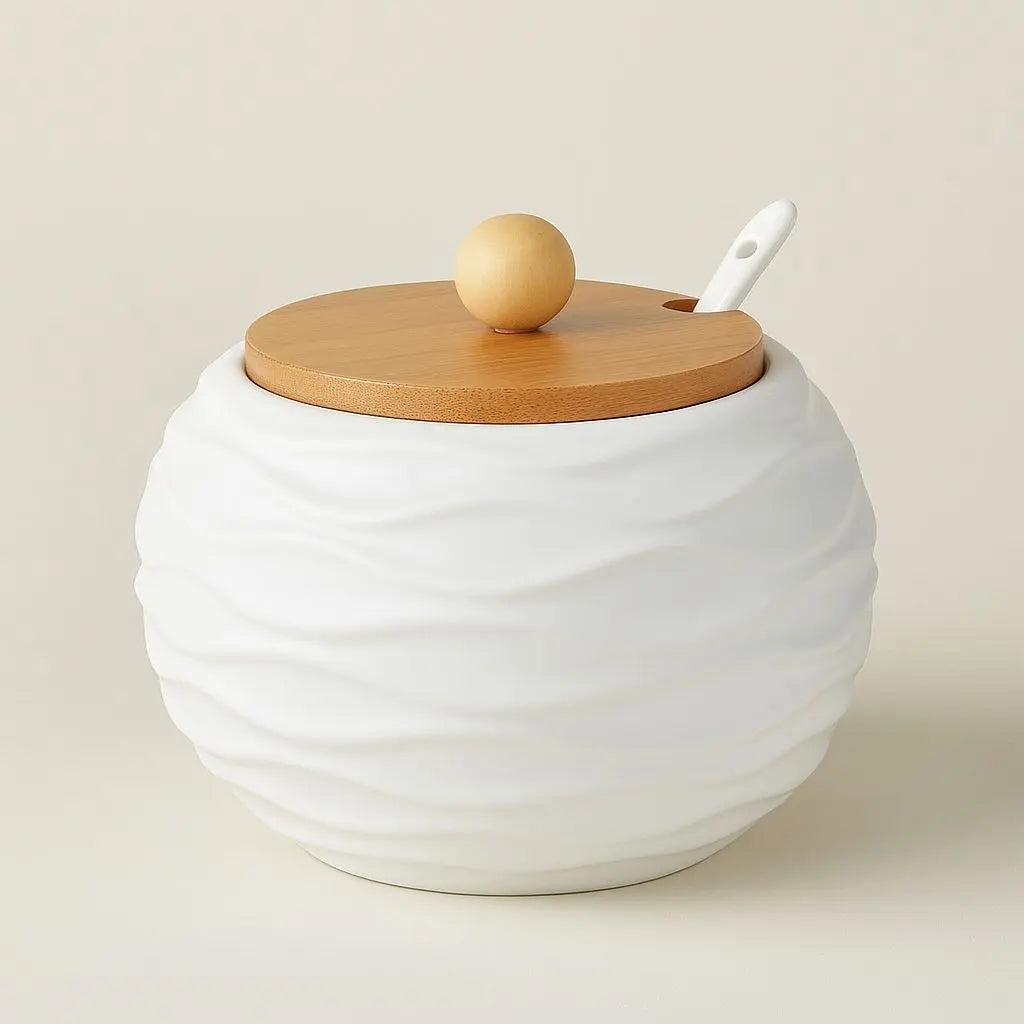 Barattolo in Ceramica Evel con Coperchio in Bambù e Cucchiaio