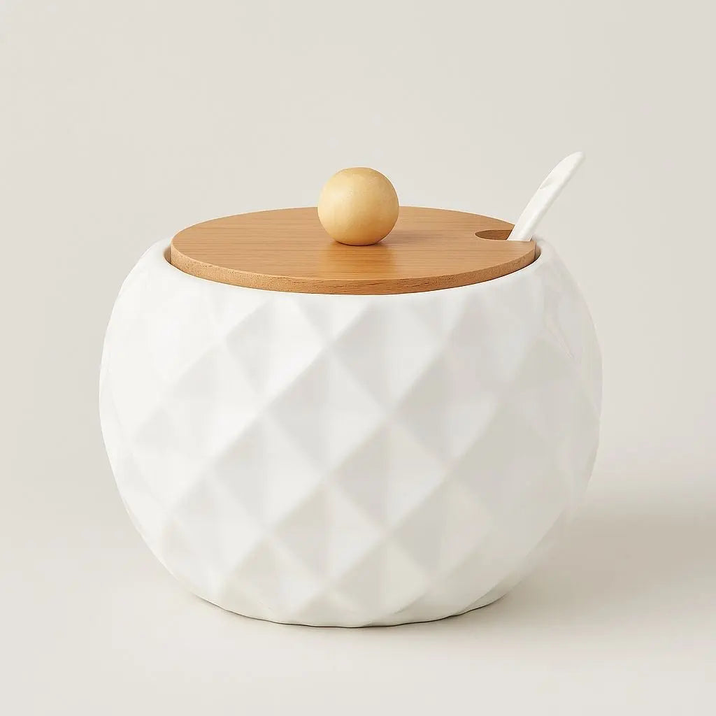 Barattolo in Ceramica Evel con Coperchio in Bambù e Cucchiaio