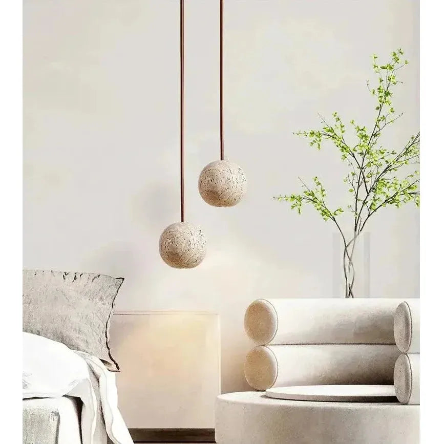 Lampada a sospensione in Travertino – Lampada a sospensione LED rotonda minimalista in stile Wabi-Sabi