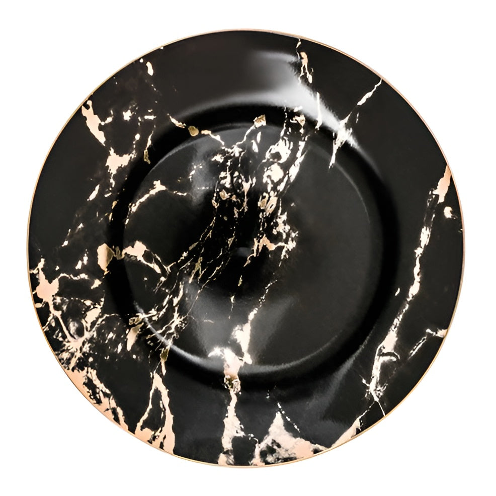 Piatto in porcellana effetto marmo – Elegante bordo dorato | Decorativo e perfetto per servire con stile
