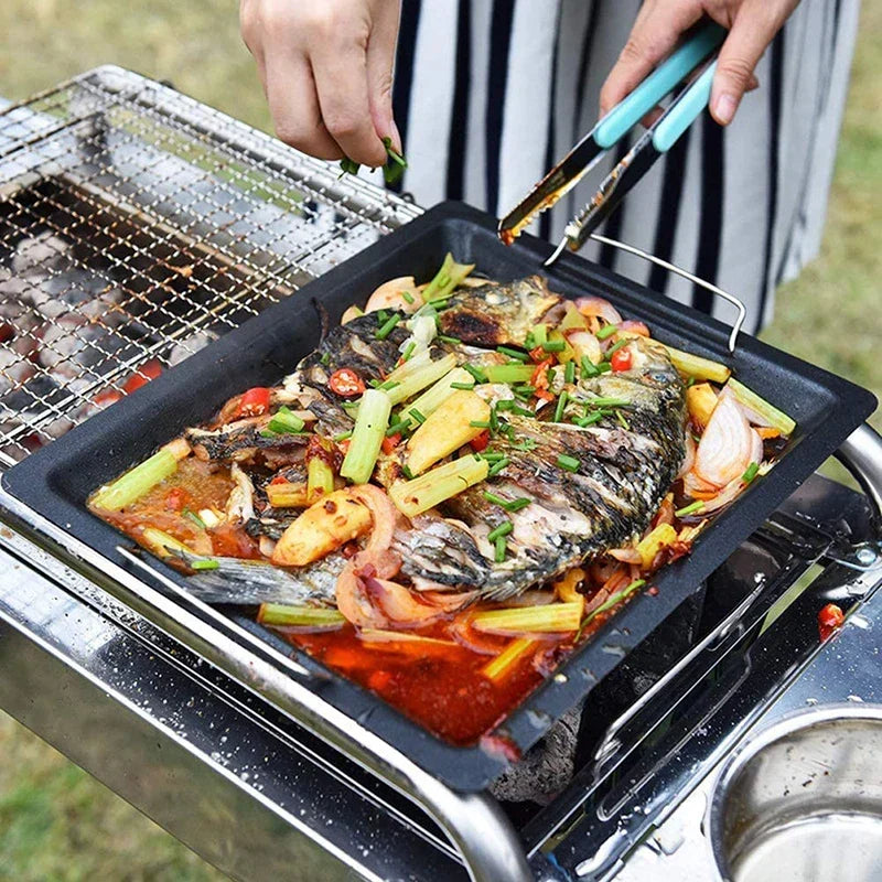 Piastra Grill in Ghisa Feurossa Piastra Ribaltabile | Per Grill a Gas & Fornelli | 25 × 30 cm | Per Pizza, Carne, Verdure & Pesce
