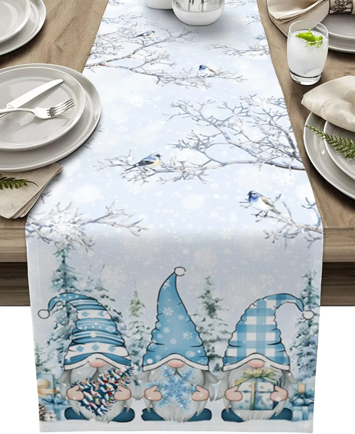 Tovagliolo di Natale con Gnomi di Neve – Decorazione Natalizia in Lino di Lusso