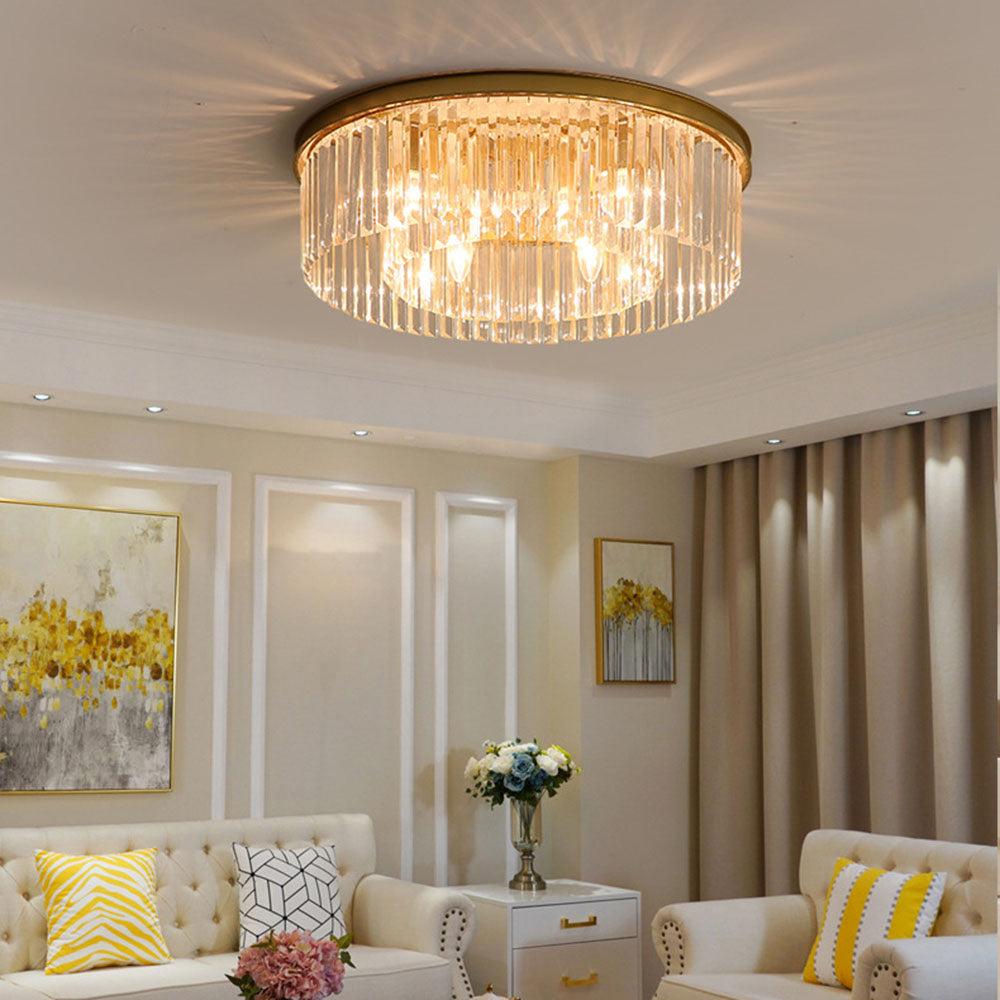 Lampada da soffitto Silion – Ferro color oro – Cristallo – Ø 40 cm – Stile elegante