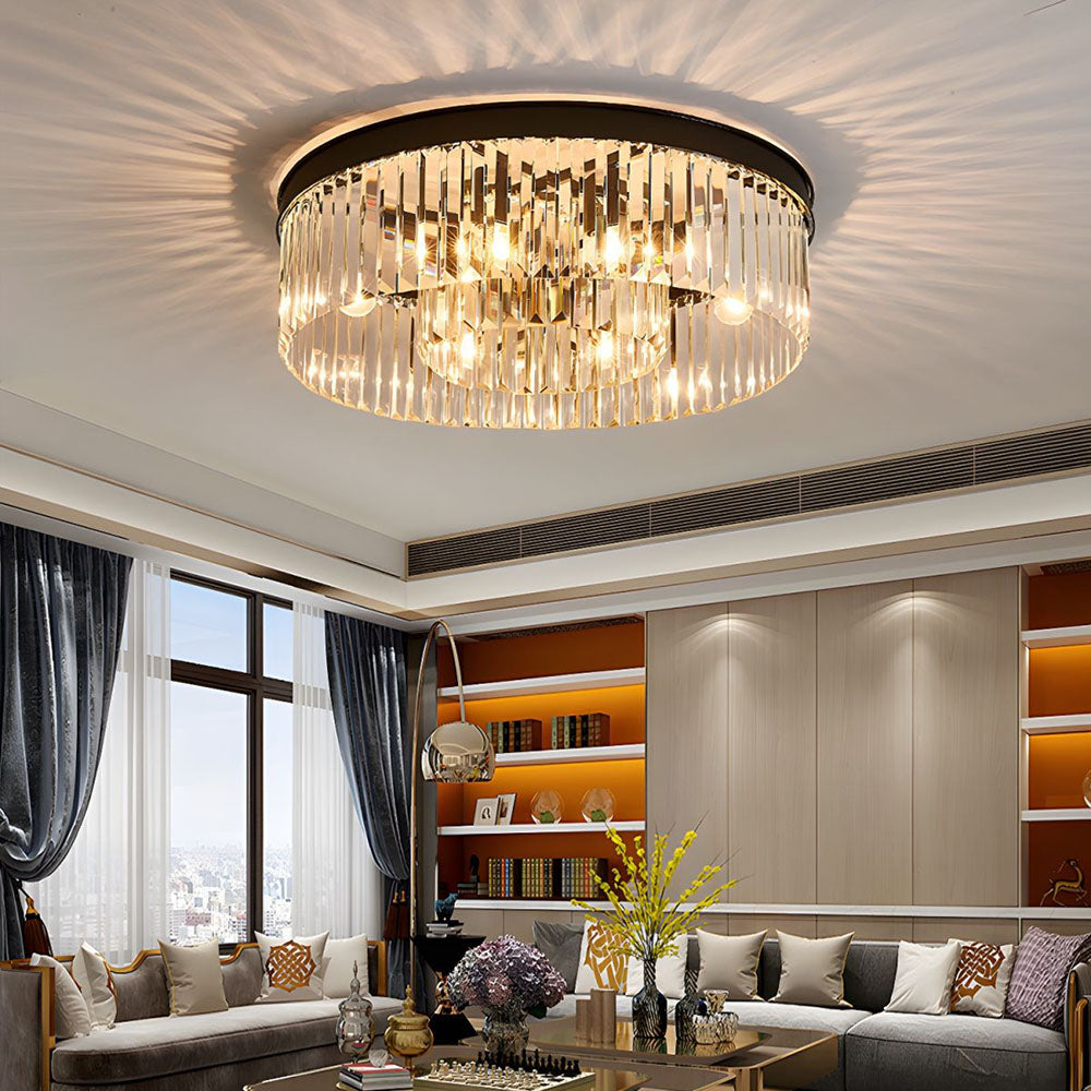 Lampada da soffitto Silion – Ferro color oro – Cristallo – Ø 40 cm – Stile elegante