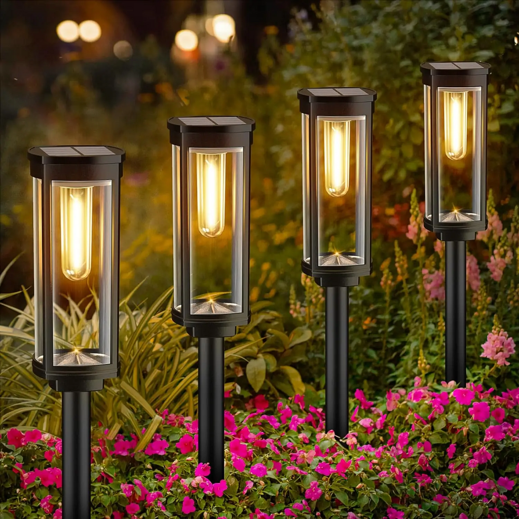 Lanterna da giardino solare esterna con vetro luminoso
