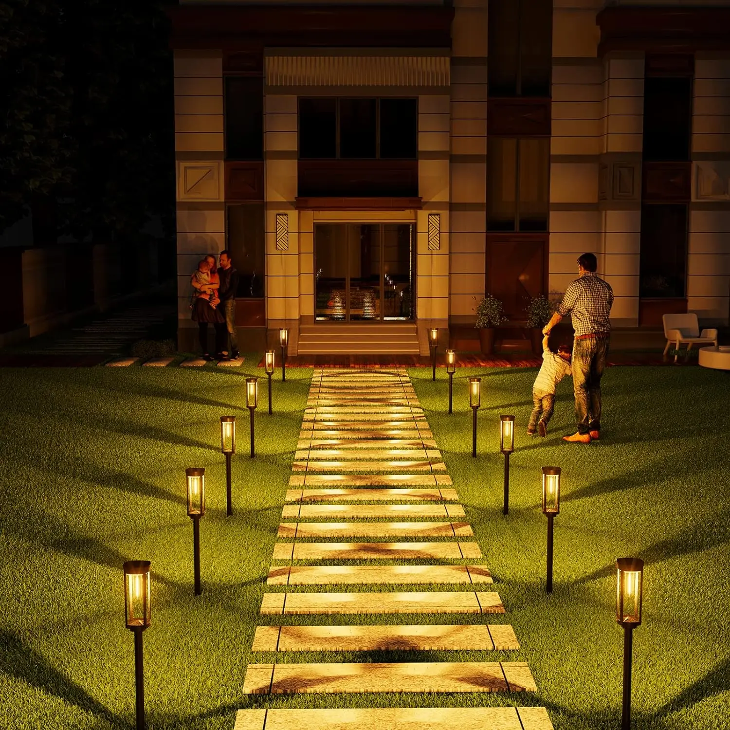 Lanterna da giardino solare esterna con vetro luminoso