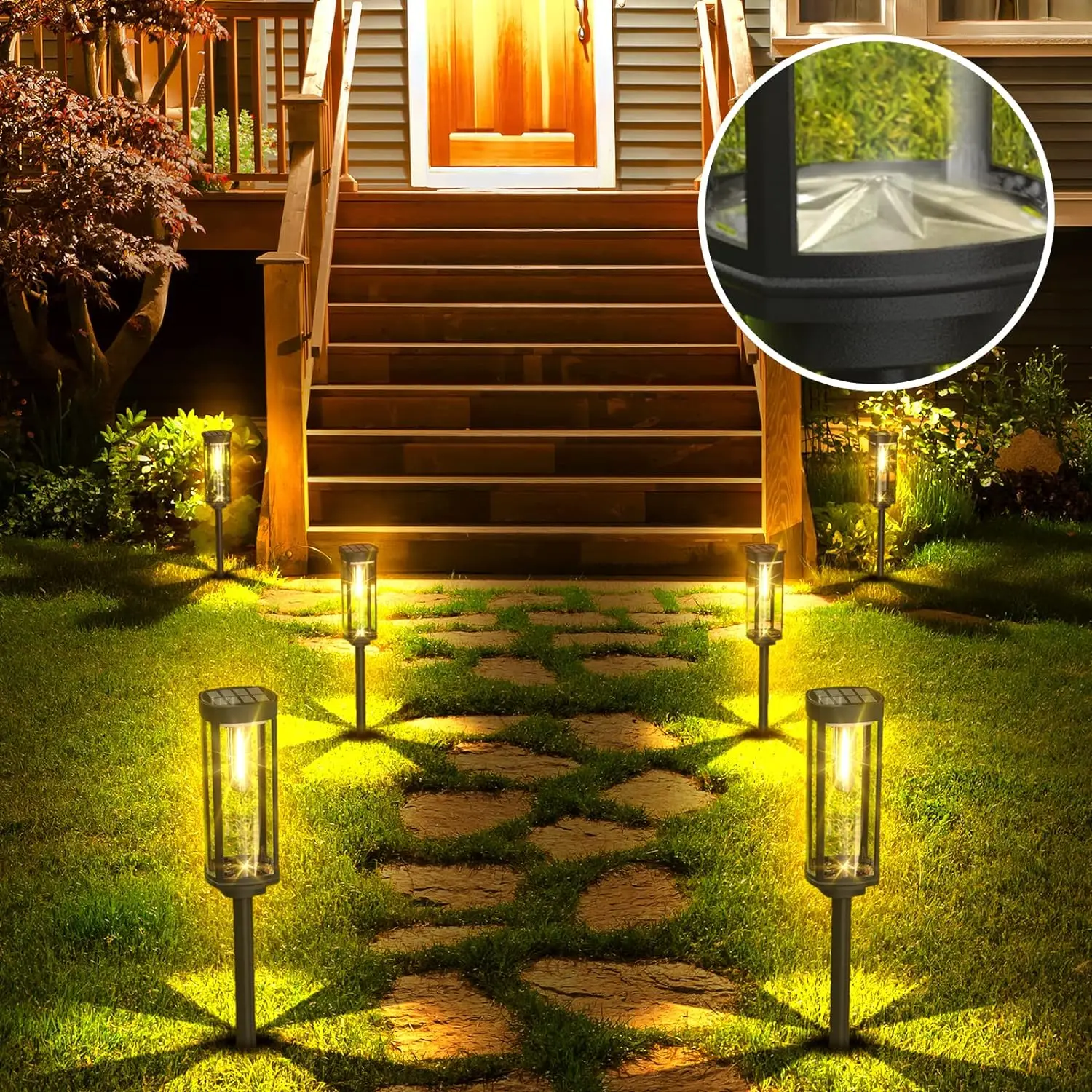 Lanterna da giardino solare esterna con vetro luminoso