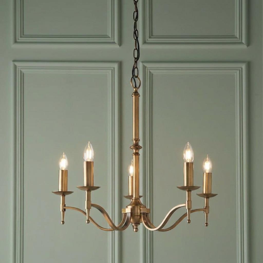 Lampadario Stanford 5 Luci Finitura Ottone Antico