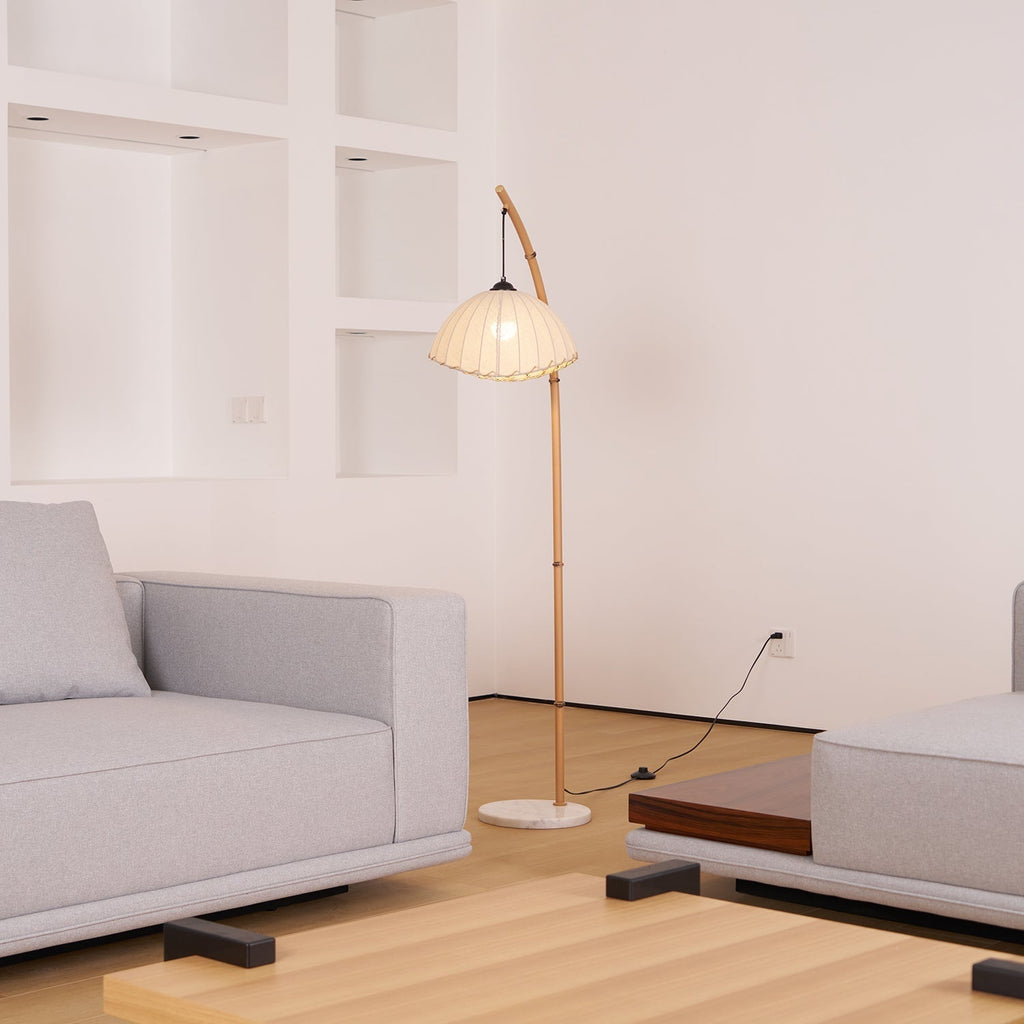 Lampada da terra Juremi – Bambù & Lino – Beige – 160 cm – Design scandinavo per soggiorno & illuminazione suggestiva