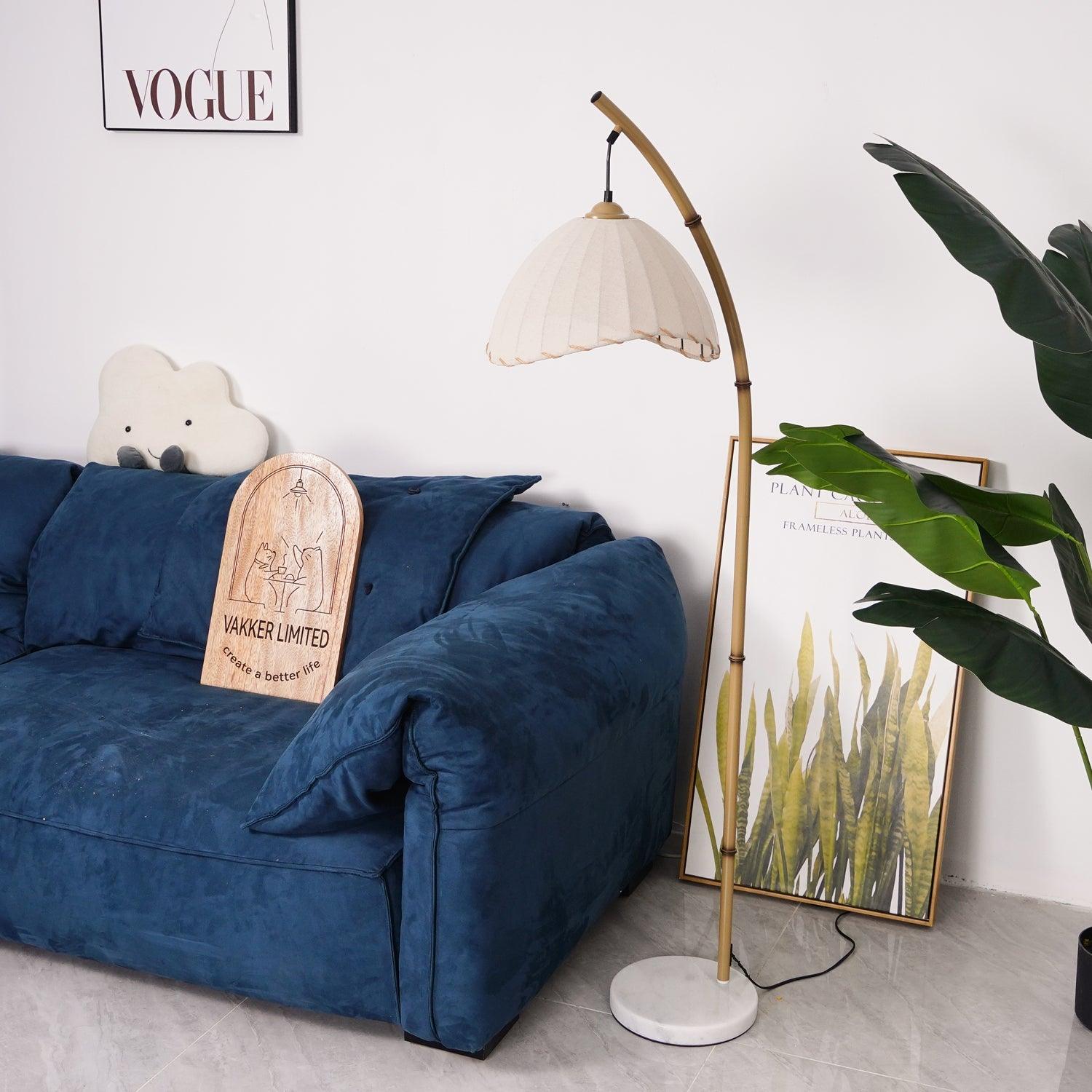 Lampada da terra Juremi – Bambù & Lino – Beige – 160 cm – Design scandinavo per soggiorno & illuminazione suggestiva