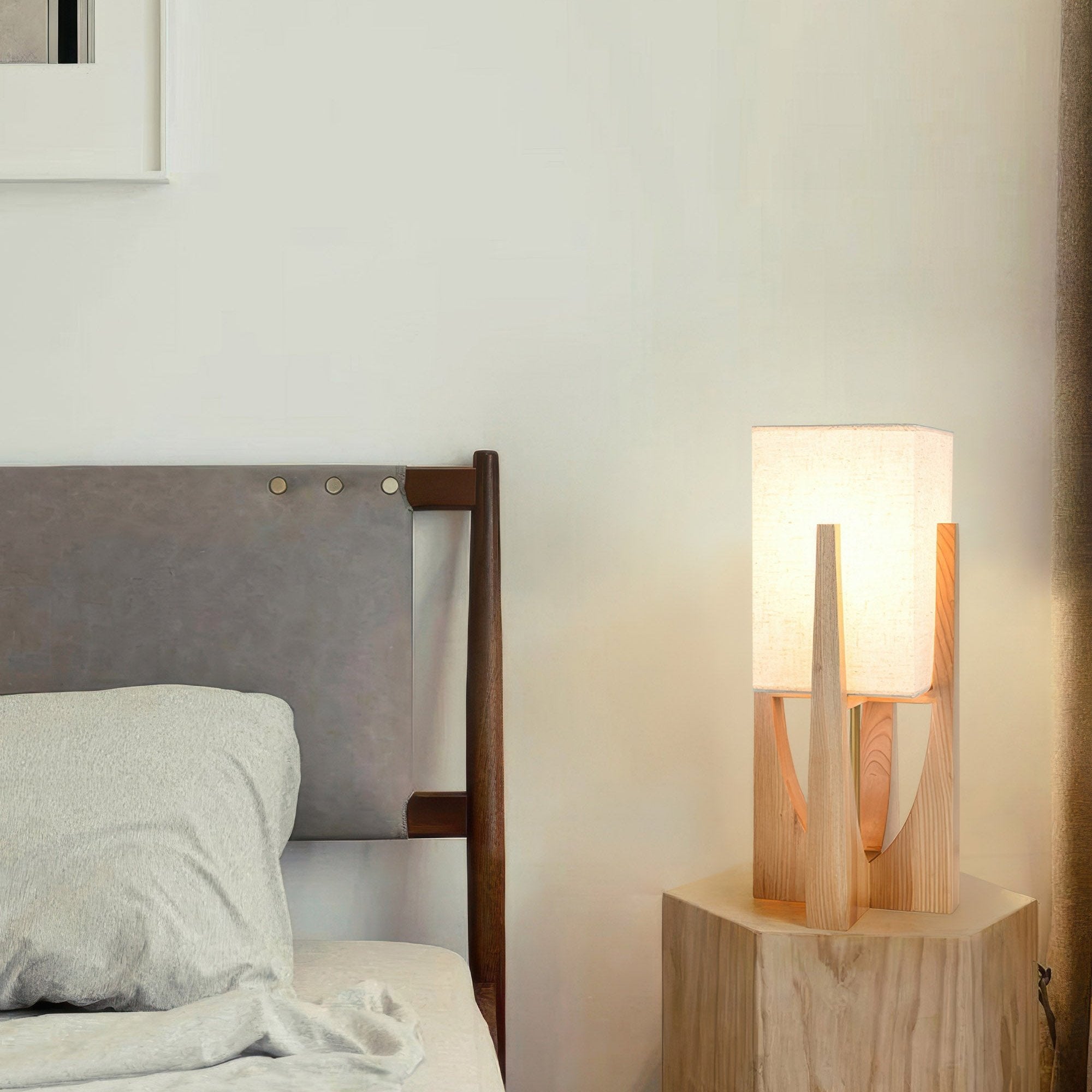 Lampada da terra – Legno & Tessuto – Naturale – 23×52 cm – Minimalista & Efficiente Energeticamente