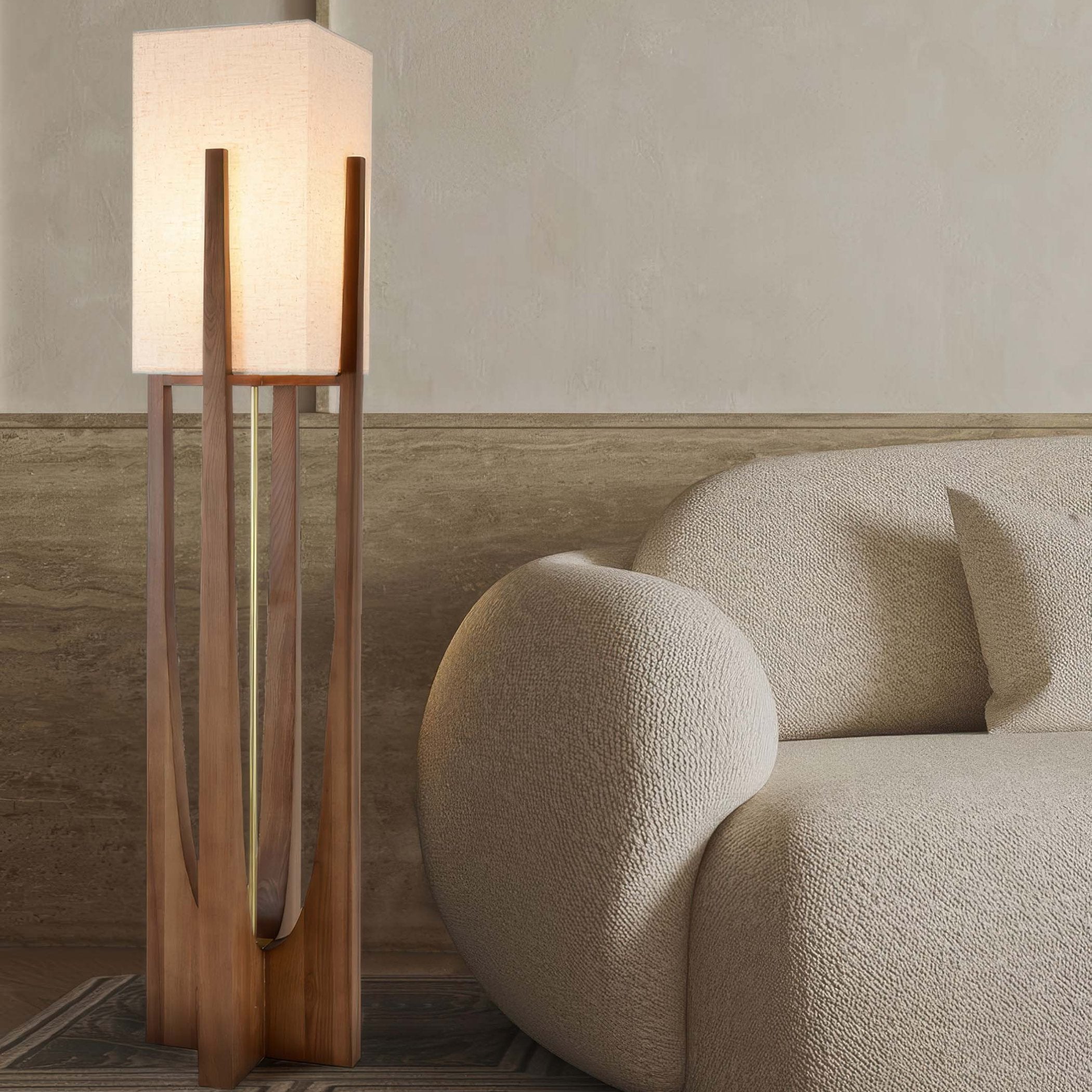 Lampada da terra – Legno & Tessuto – Naturale – 23×52 cm – Minimalista & Efficiente Energeticamente