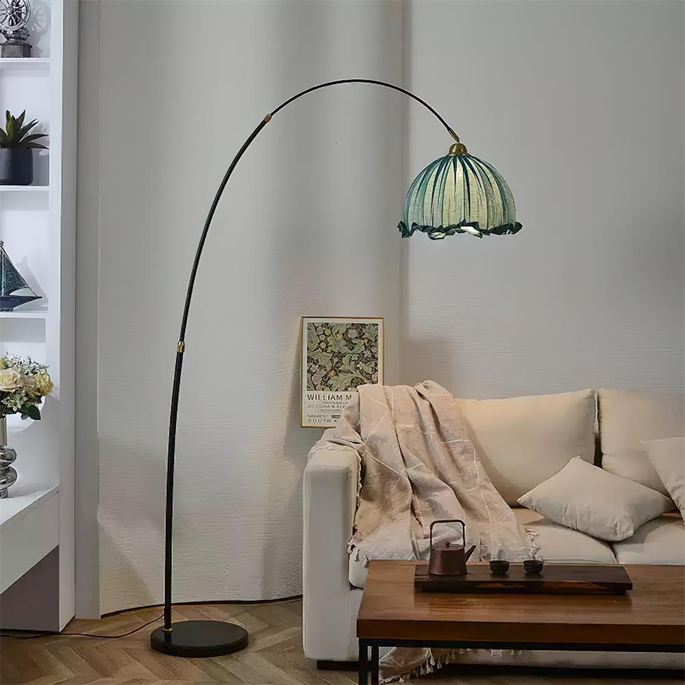 Lampada da terra – Tessuto – Nero – Lampada ad arco – Design elegante per il soggiorno