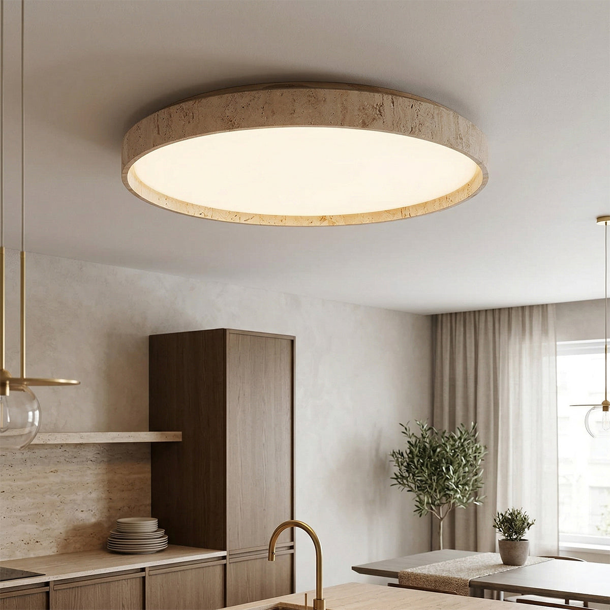 Lampada da soffitto rotonda in travertino ultra-sottile