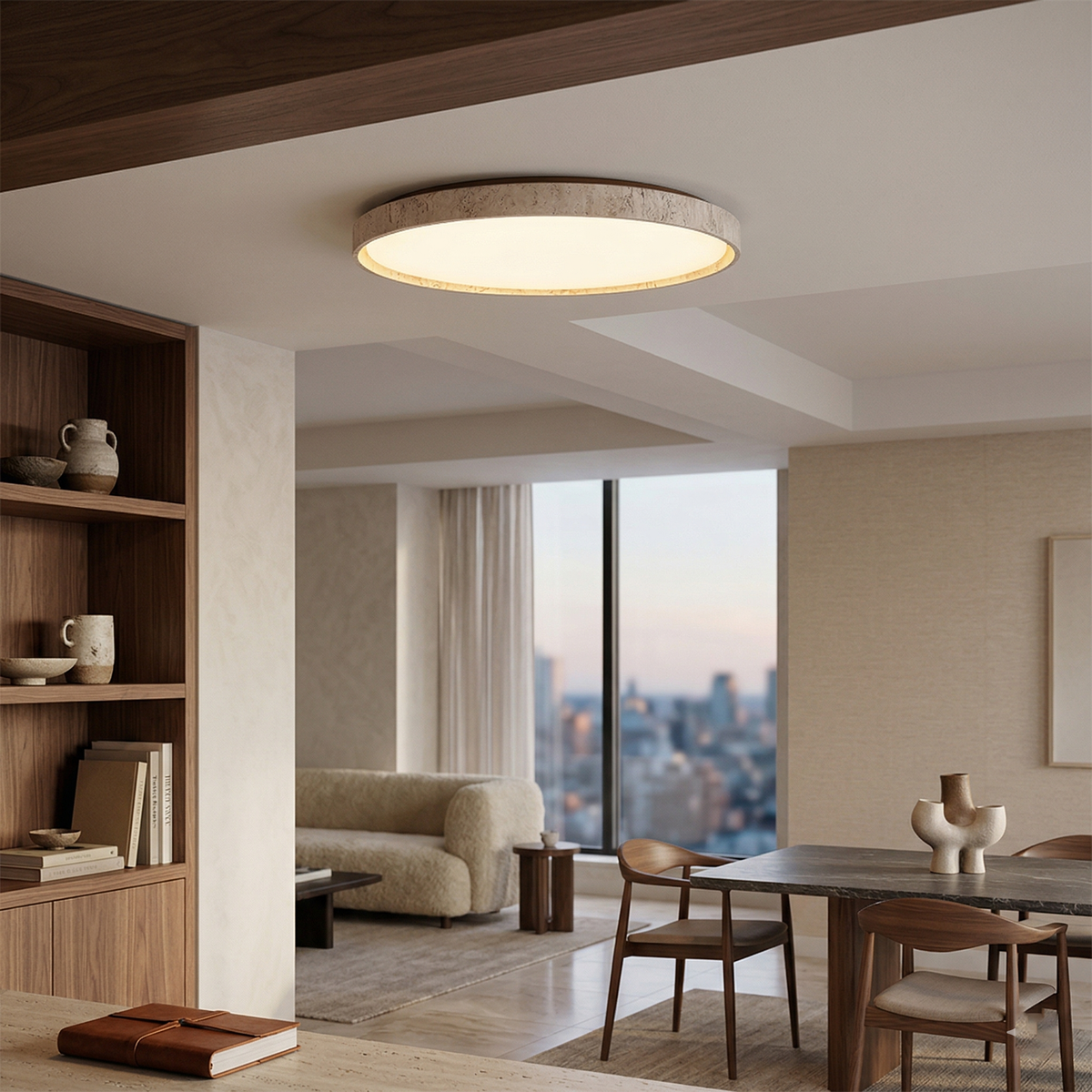 Lampada da soffitto rotonda in travertino ultra-sottile