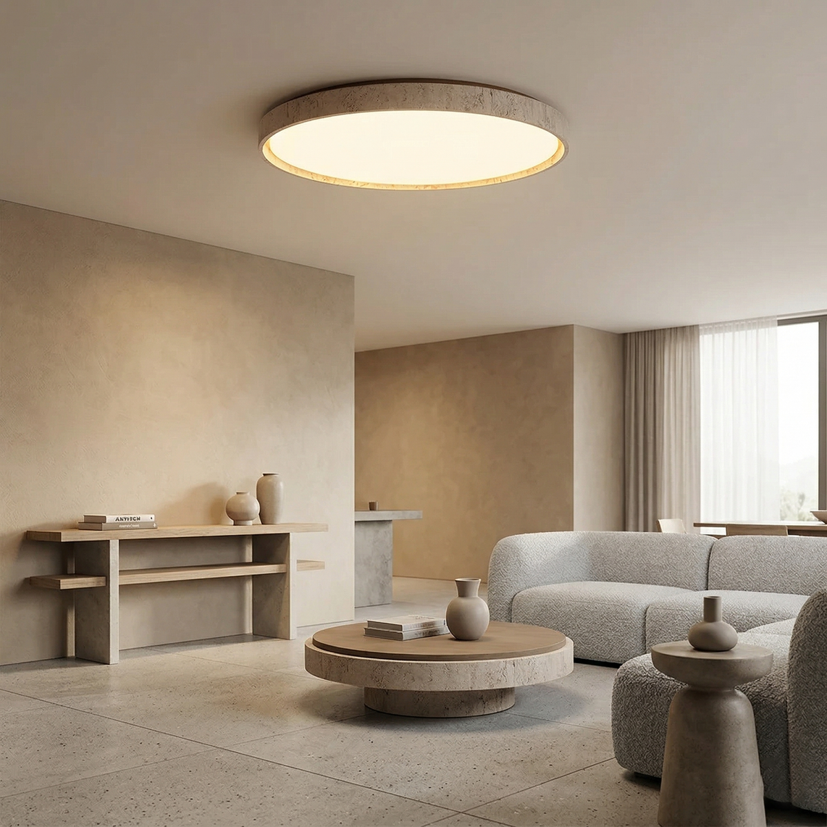Lampada da soffitto rotonda in travertino ultra-sottile