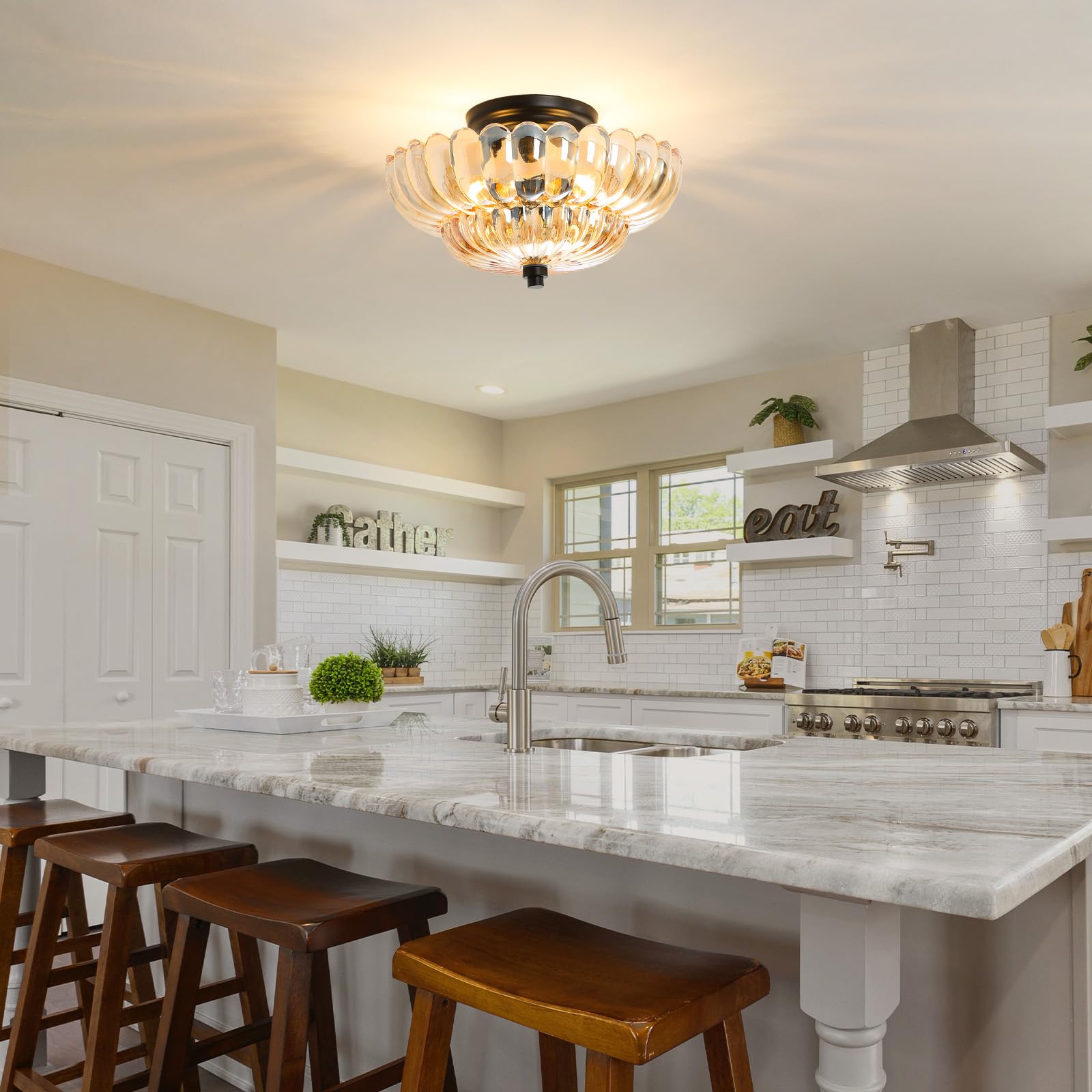 Glarefusion Vintage Amber Glass Ceiling Light