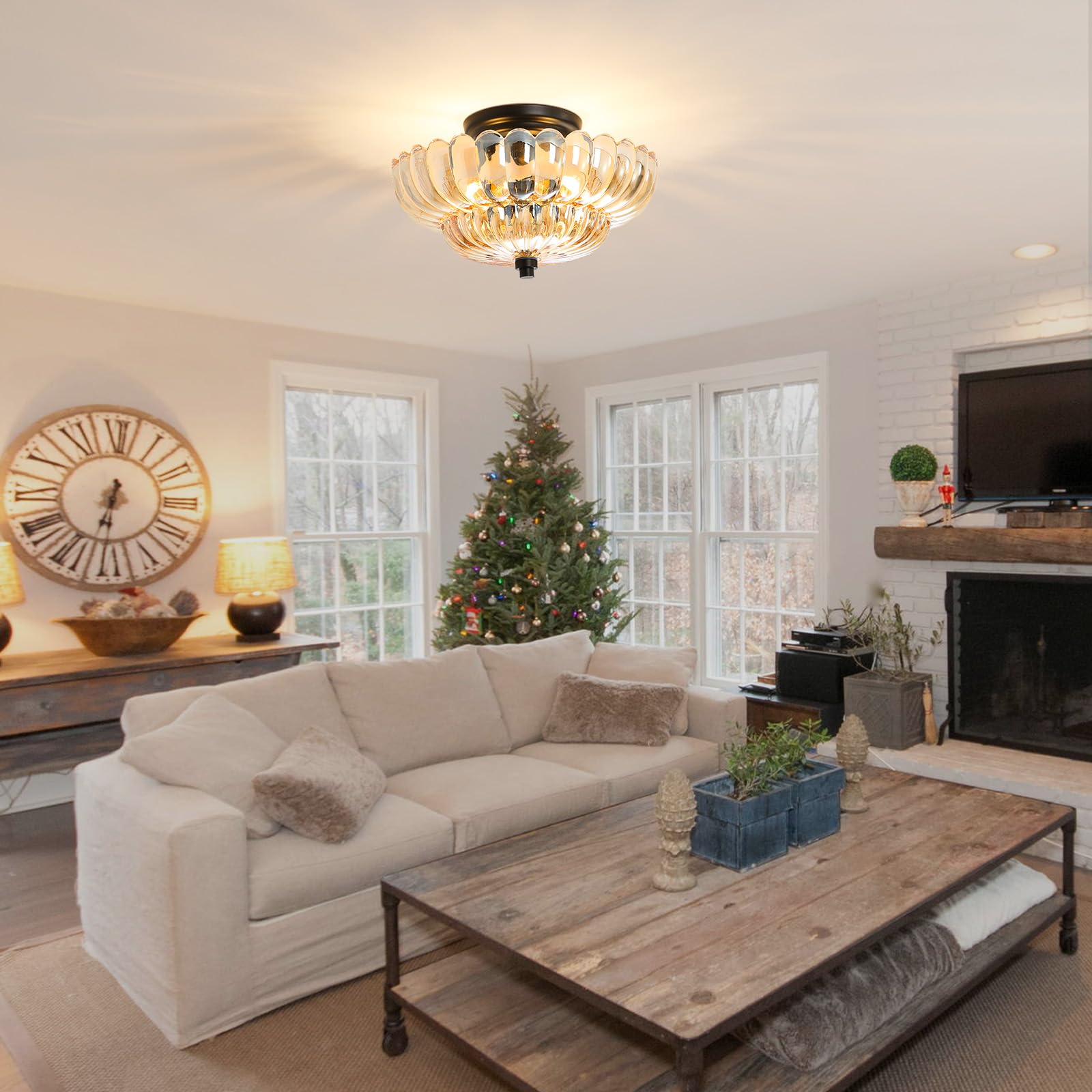 Glarefusion Vintage Amber Glass Ceiling Light