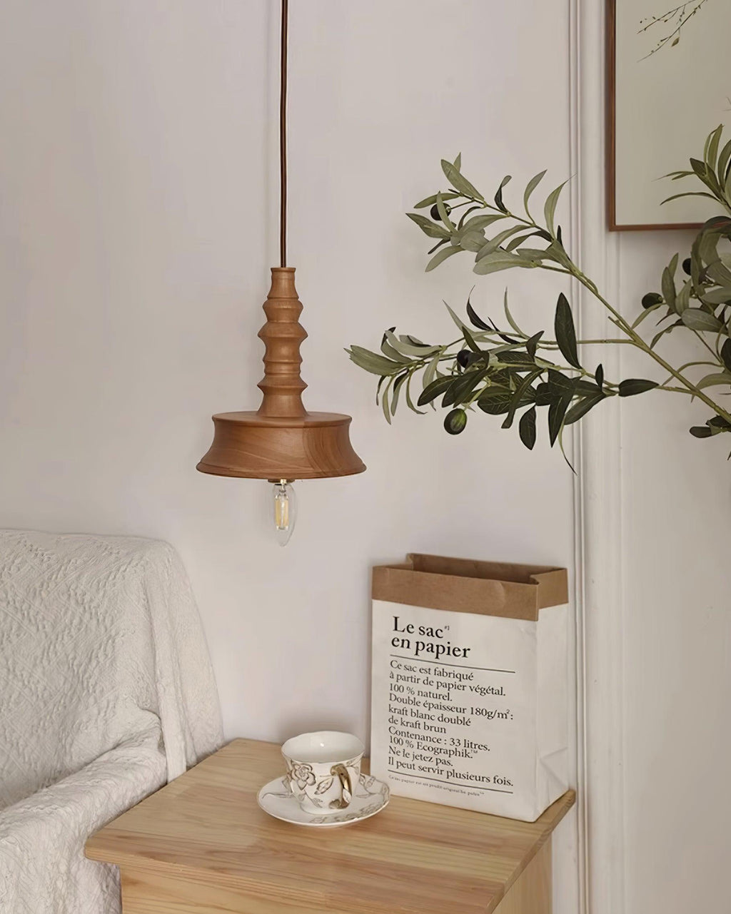 Nigg Lampada a Sospensione Legno Noce Paralume Moderna Minimalista