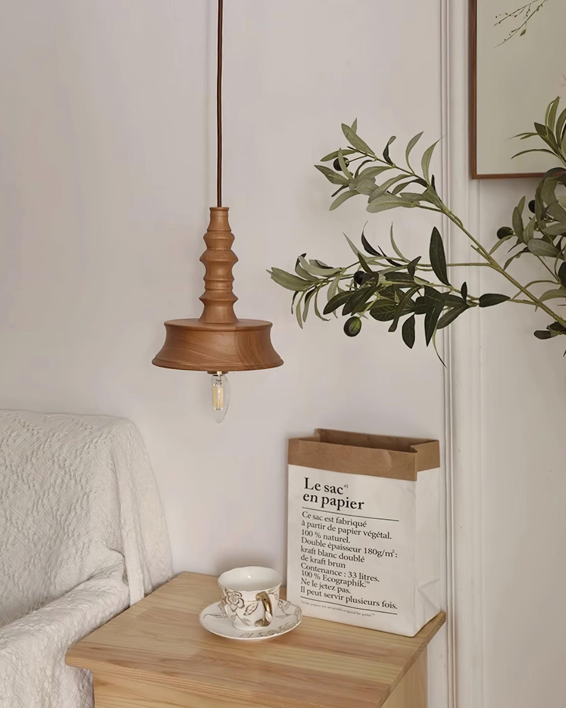 Nigg Lampada a Sospensione Legno Noce Paralume Moderna Minimalista
