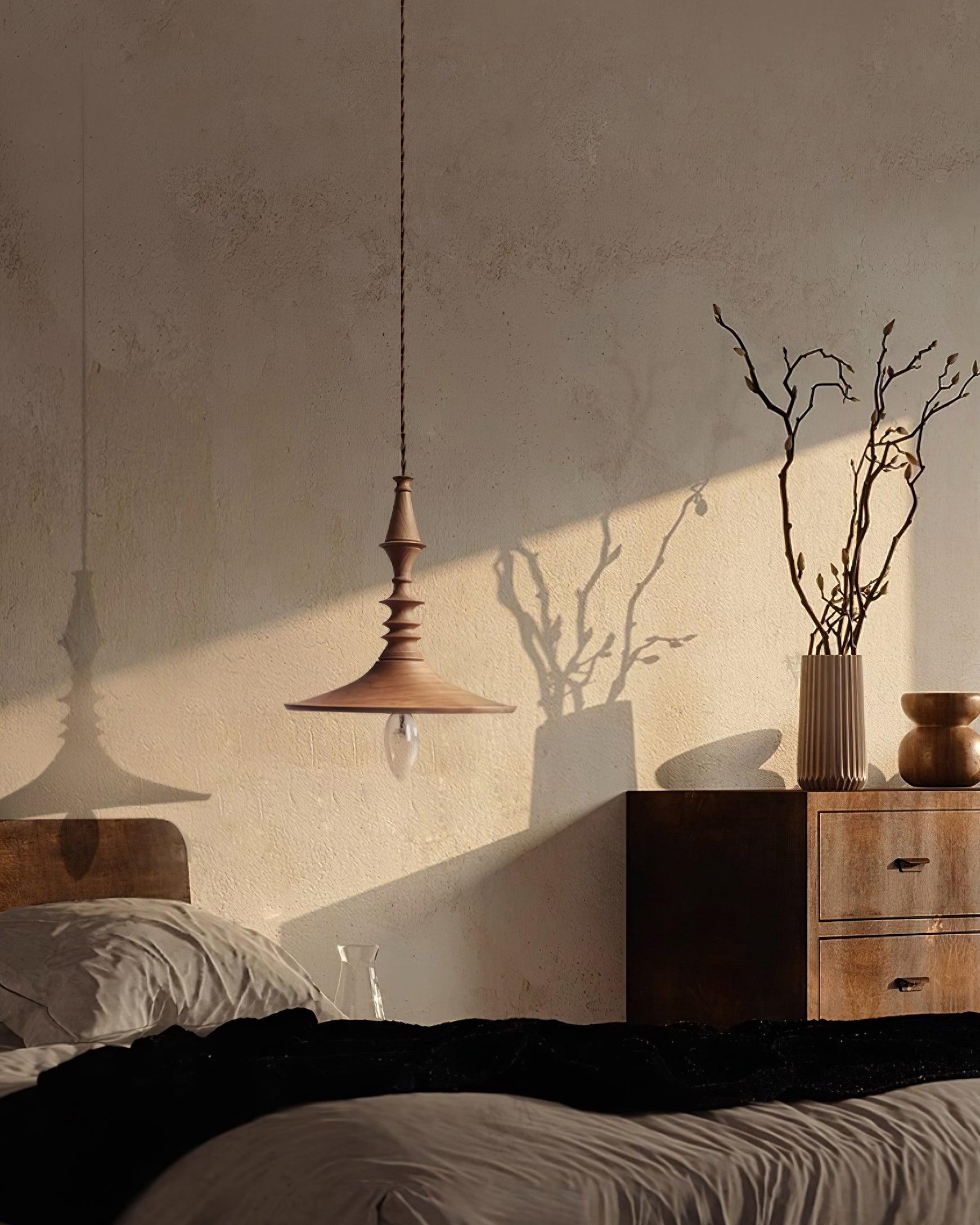Nigg Lampada a Sospensione Legno Noce Paralume Moderna Minimalista