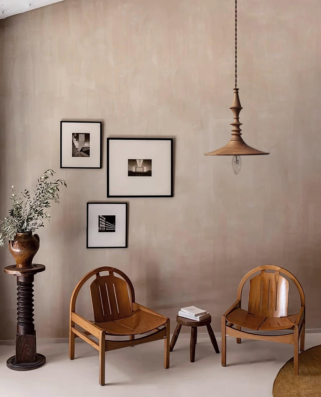 Nigg Lampada a Sospensione Legno Noce Paralume Moderna Minimalista