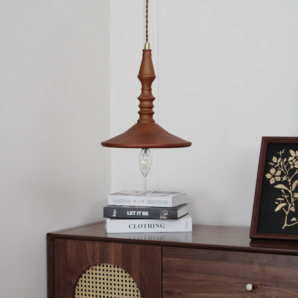 Nigg Lampada a Sospensione Legno Noce Paralume Moderna Minimalista