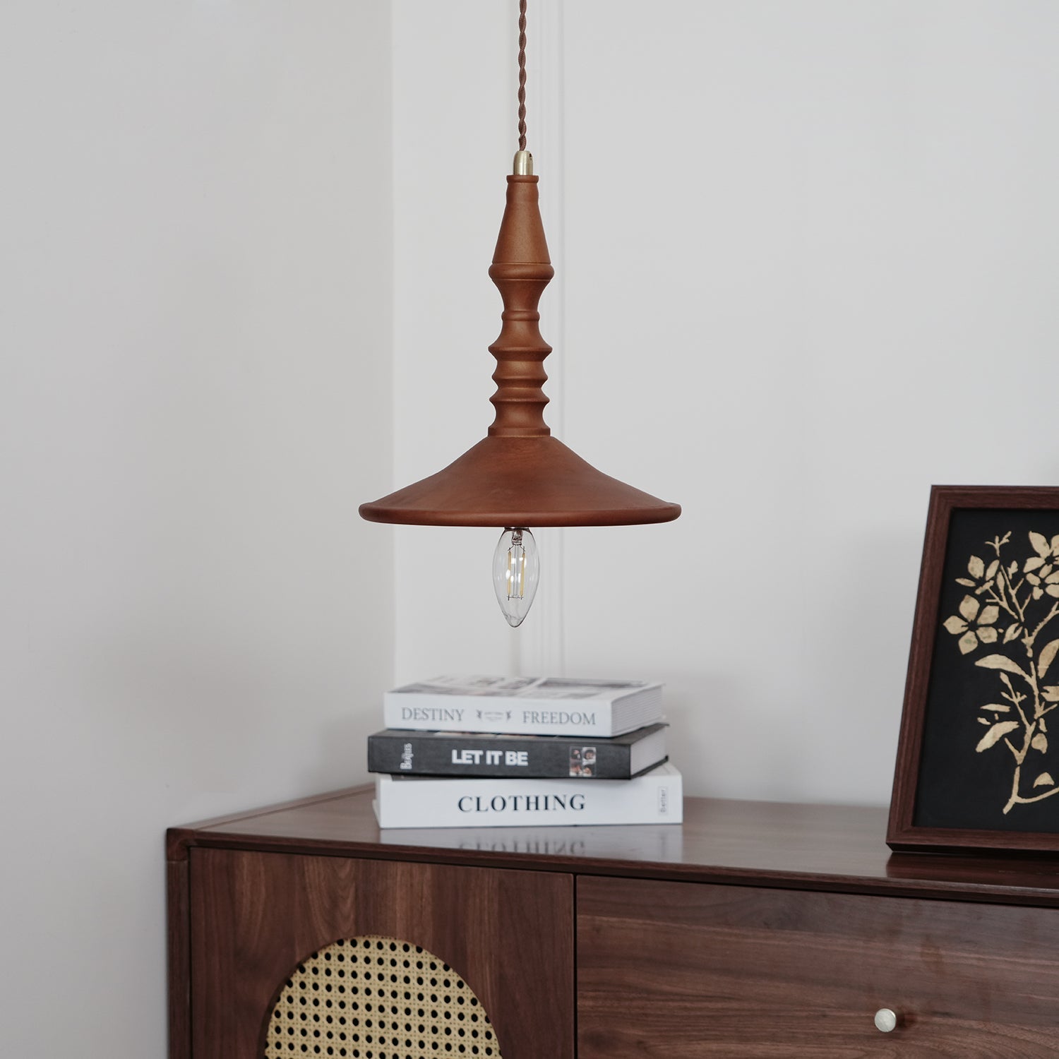 Nigg Lampada a Sospensione Legno Noce Paralume Moderna Minimalista