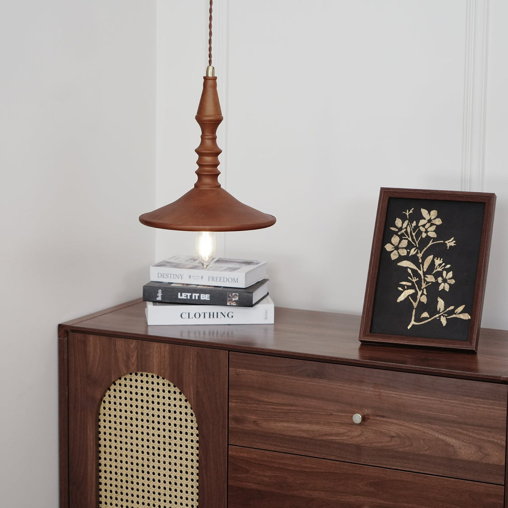 Nigg Lampada a Sospensione Legno Noce Paralume Moderna Minimalista